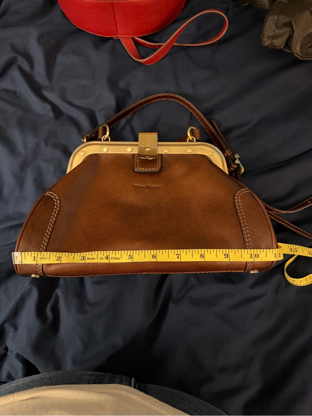 Gianni Conti Brown Leather Frame-Top Crossbody Bag - Picture 10 of 11